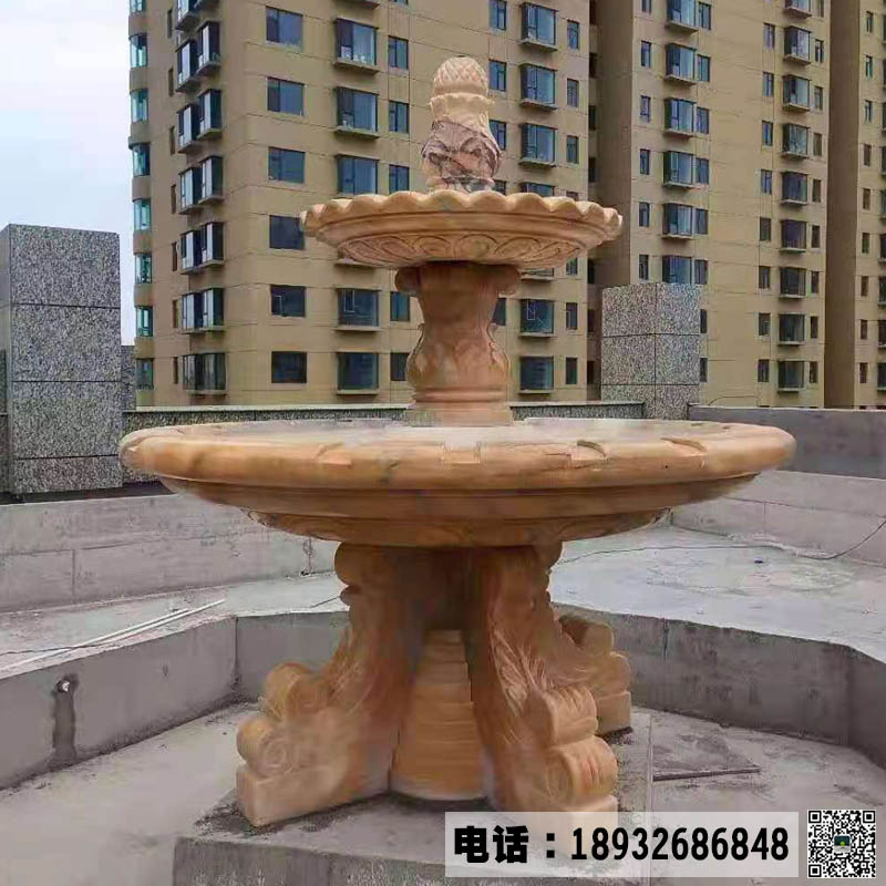 晚霞红喷泉案例展示,园林石雕喷泉雕刻厂家,小区广场喷泉雕塑流水摆件